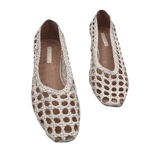TOPSHOP White Woven Ballerina Square Toe Block Heel Shoes Size 35 Women’s